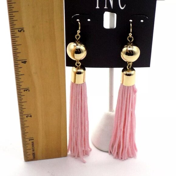 INC International Concepts Linear Dangle Earrings Pink Fringe Gold-tone 5" Long - Picture 2 of 4